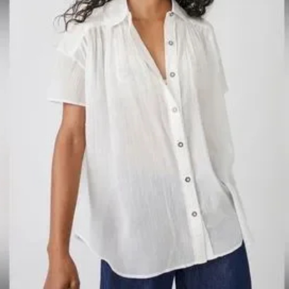 We The Free White Boxy Button Down Polo Shirt